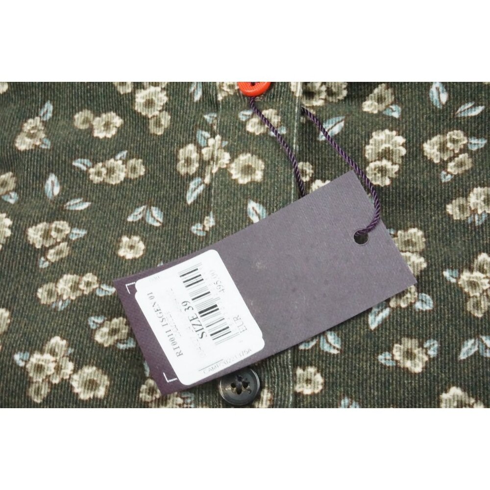 Isaia Microfiber Forest Green Beige Floral Long Sleeve Cotton Shirt 15.5/39 NEW - Picture 4 of 5